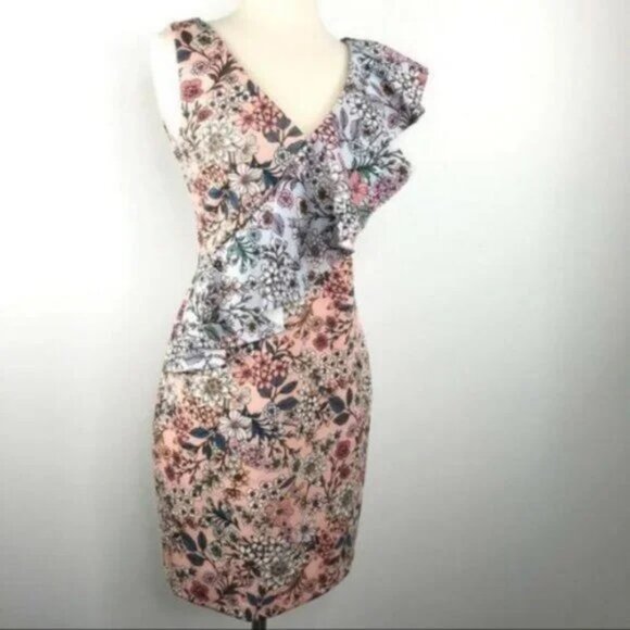NWT Alexia Admor Fallon Floral ruffled sleeveless dress women's size 8 (263) - Picture 2 of 11